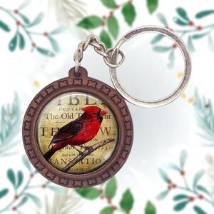 New Wood and Resin Cardinal Keychain (3.75” long x 1.5” wide) (Version 3)